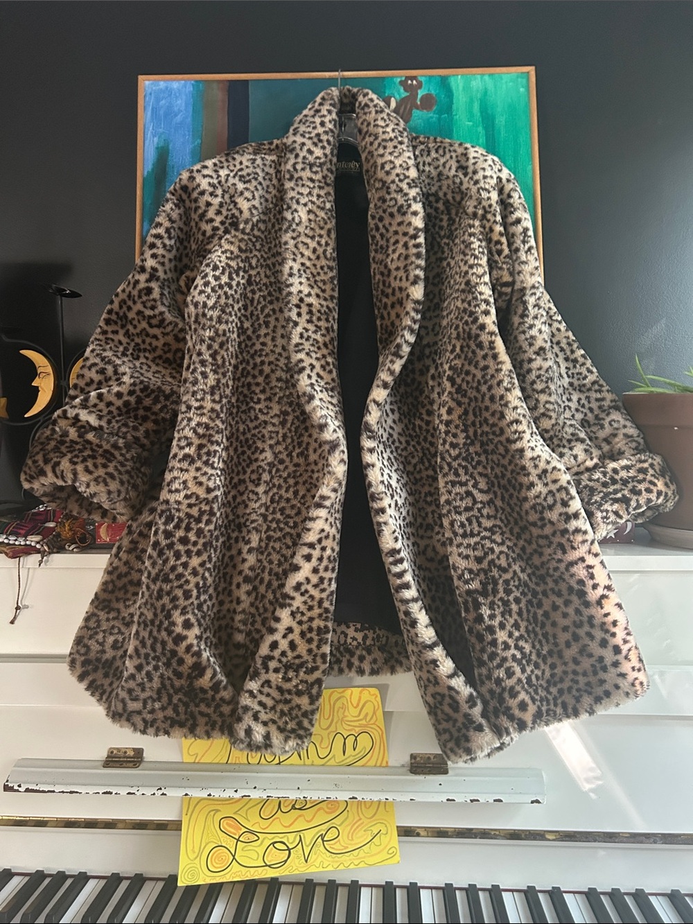 Vintage Monterey Leopard Print Teddy Jacket - Women's Faux Fur Coat Small